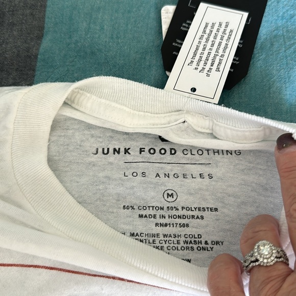 Free People: Junk Food Blackbird Graphic Tee. Size Medium. Color White Burnout - Picture 4 of 5